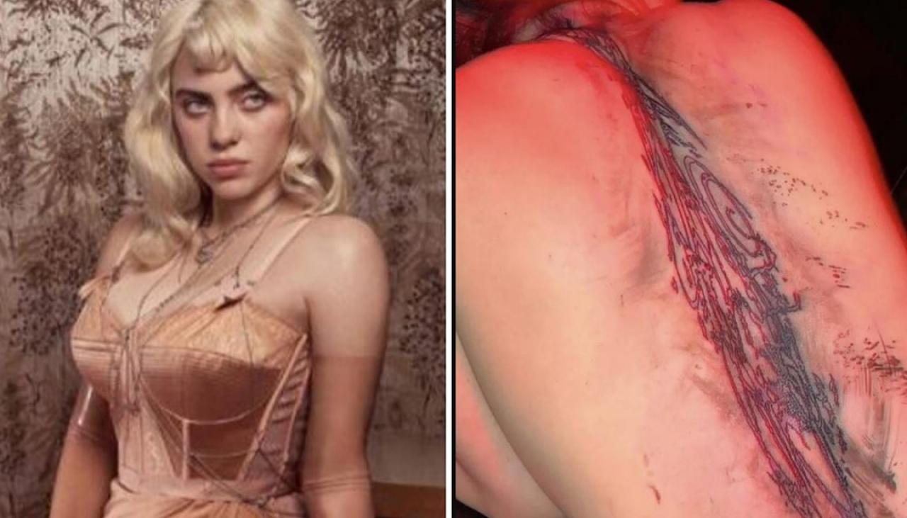 Billie Eilish shocks fans with massive back tattoo in topless photo |  Newshub