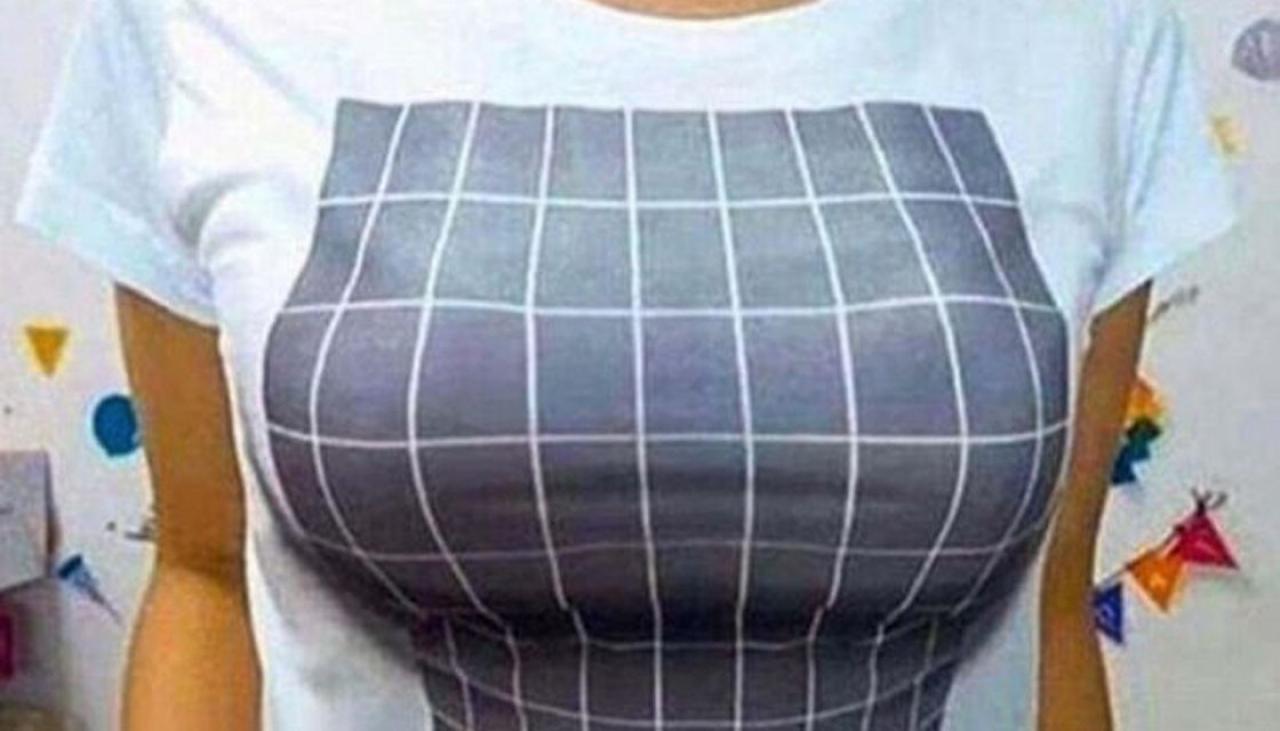 shirt boob boobs bigger illusion optical makes tight appear cum tshirt