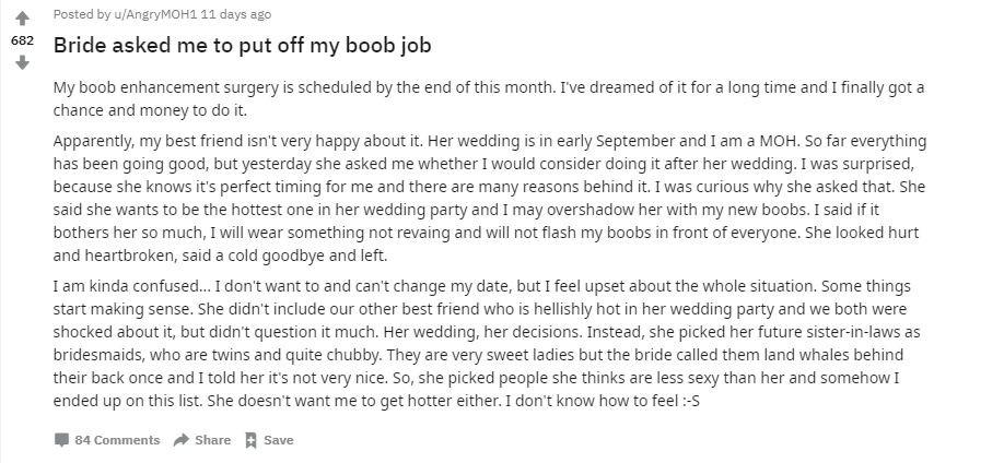Bride fumes after bridesmaid's 'inconsiderate' boob job threatens to  overshadow wedding - Mirror Online