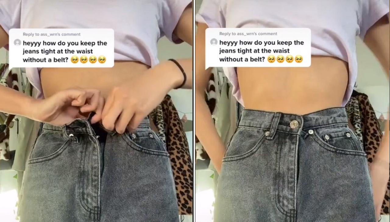 Woman's mind-blowing tip for tightening jeans without a belt goes viral