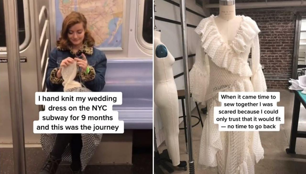 TikTok bride spends nine months knitting wedding dress