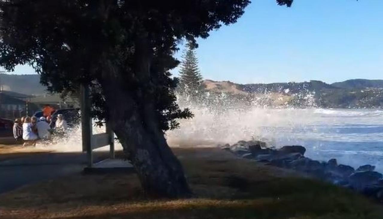 Watch: Picnickers smashed by massive wave in Coromandel after volcanic eruption in Tonga  | Newshub