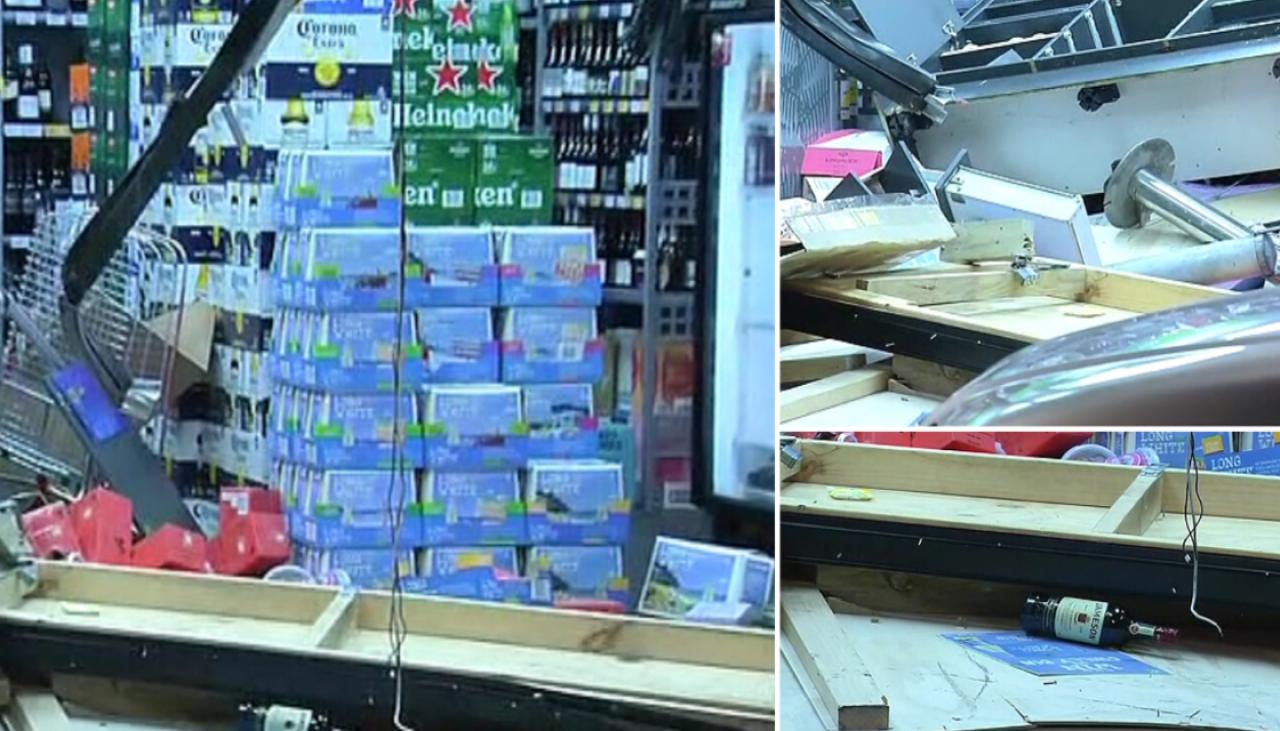 Video shows trail of destruction as Auckland liquor store ram-raided while  still boarded up from previous burglary | Newshub