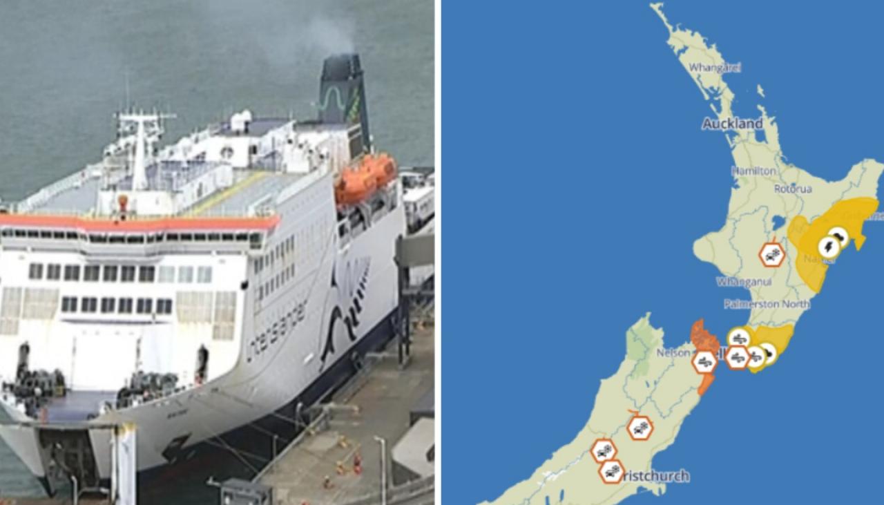 NZ weather: Strong winds, heavy seas force cancellation of Cook Strait  ferry crossings | Newshub