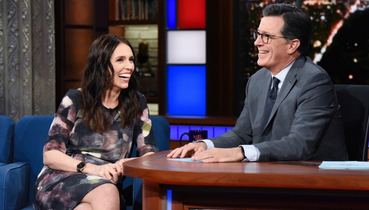Late Show's Stephen Colbert grills Jacinda Ardern about whether she