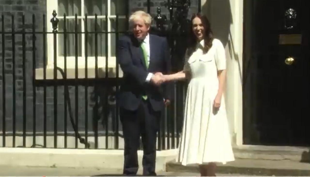 Clip of Jacinda Ardern and Boris Johnson's 'violent' handshake goes viral