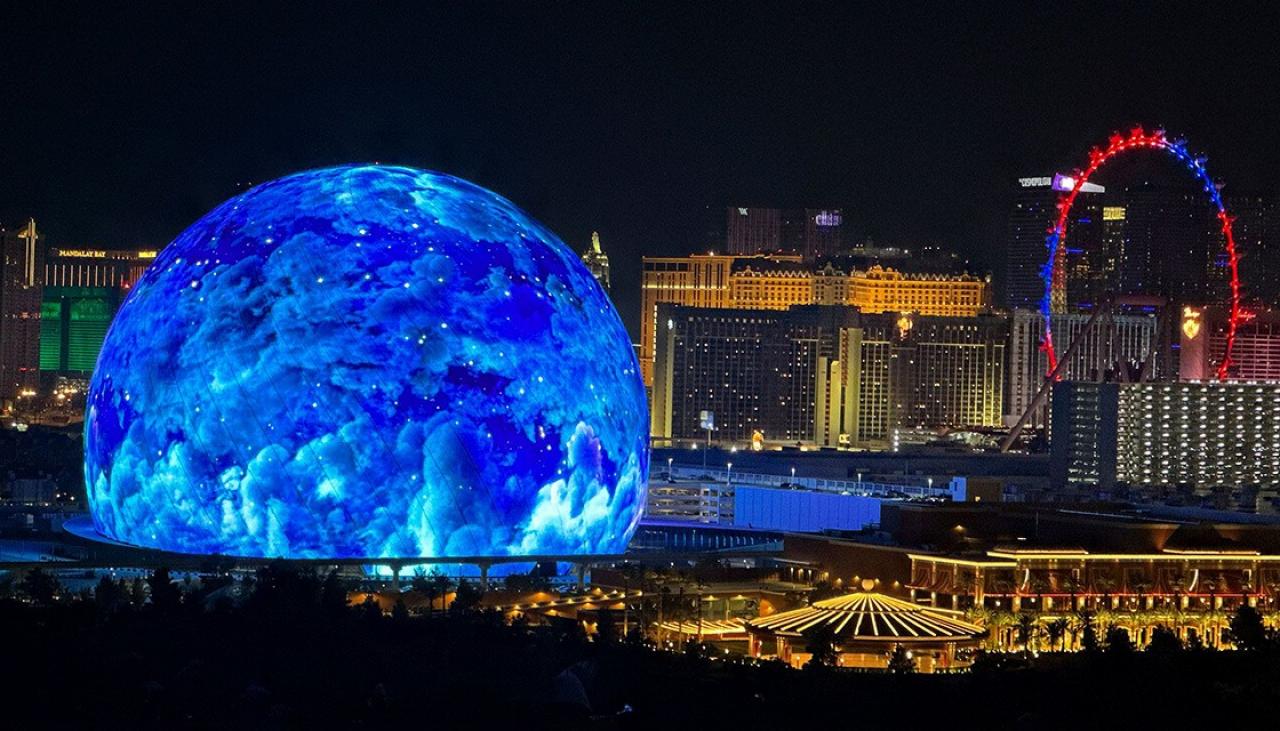 Las Vegas Sphere: Futuristic entertainment venue's giant screens light ...