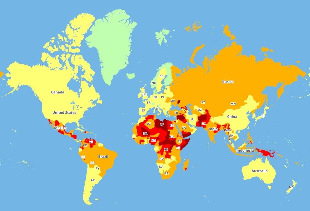 Map Where New Zealand Ranks In World S Most Dangerous Nations