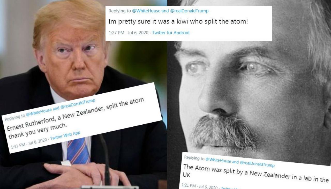 US President Donald Trump causes outrage by claiming US split the atom, invented telephone, won both World Wars | Newshub